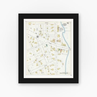 Old map wall art mockup — black gallery frame with white mat — Sanborn Fire Insurance Map from Anoka, Anoka County, Minnesota (1904), Sheet #0011