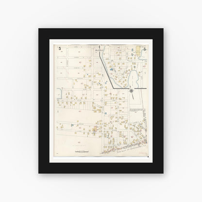 Old map wall art mockup — black gallery frame with white mat — Sanborn Fire Insurance Map from Blackstone, Worcester County, Massachusetts (1948), Sheet #0005