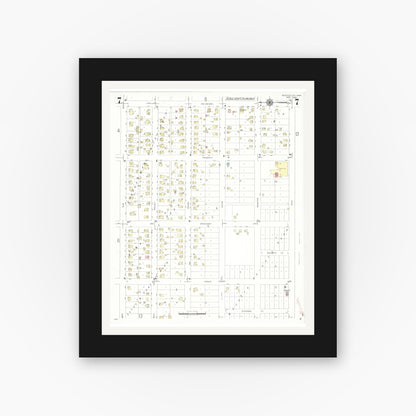 Old map wall art mockup — black gallery frame with white mat — Sanborn Fire Insurance Map from Webster City, Hamilton County, Iowa (1938), Sheet #0007
