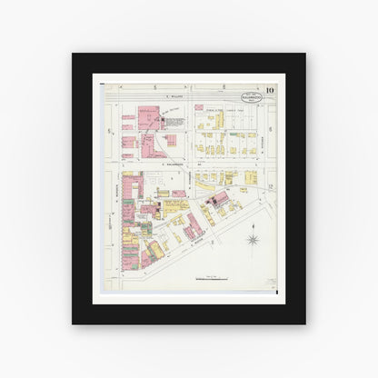 Old map wall art mockup — black gallery frame with white mat — Sanborn Fire Insurance Map from Kalamazoo, Kalamazoo County, Michigan (1896), Sheet #0010