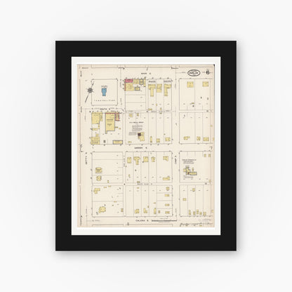 Old map wall art mockup — black gallery frame with white mat — Sanborn Fire Insurance Map from Uvalde, Uvalde County, Texas (1922), Sheet #0006