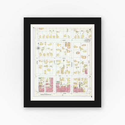 Old map wall art mockup — black gallery frame with white mat — Sanborn Fire Insurance Map from Berlin, Green Lake County, Wisconsin (1900), Sheet #0004