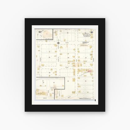 Old map wall art mockup — black gallery frame with white mat — Sanborn Fire Insurance Map from Caldwell, Noble County, Ohio (1932), Sheet #0010