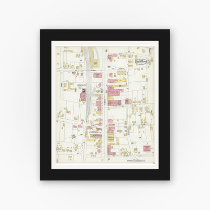 Old map wall art mockup — black gallery frame with white mat — Sanborn Fire Insurance Map from Charlottesville, Independent Cities, Virginia (1902), Sheet #0007