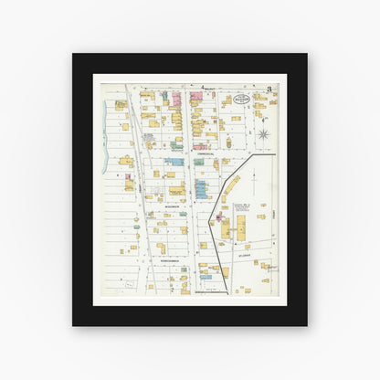Old map wall art mockup — black gallery frame with white mat — Sanborn Fire Insurance Map from Hudson, St. Croix County, Wisconsin (1900), Sheet #0003