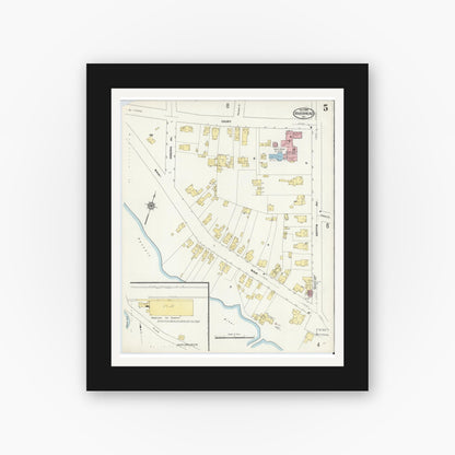 Old map wall art mockup — black gallery frame with white mat — Sanborn Fire Insurance Map from Riverhead, Suffolk County, New York (1909), Sheet #0005