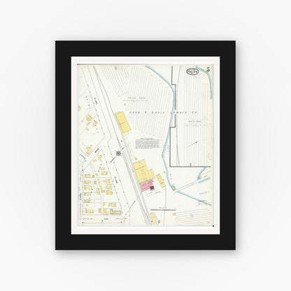 Old map wall art mockup — black gallery frame with white mat — Sanborn Fire Insurance Map from Phillips, Price County, Wisconsin (1909), Sheet #0005