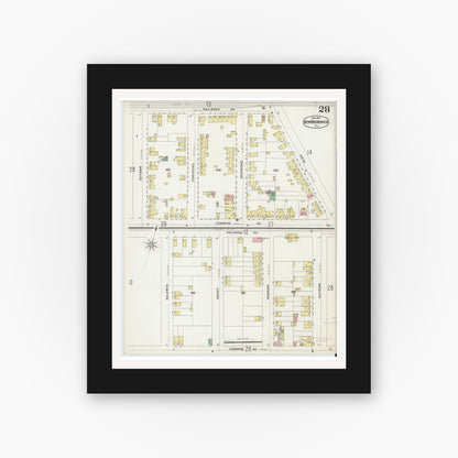 Old map wall art mockup — black gallery frame with white mat — Sanborn Fire Insurance Map from New Brunswick, Middlesex County, New Jersey (1897), Sheet #0028