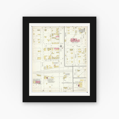 Old map wall art mockup — black gallery frame with white mat — Sanborn Fire Insurance Map from Winthrop, Sibley County, Minnesota (1913), Sheet #0002