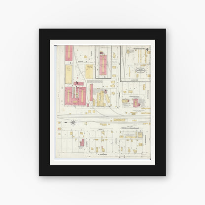 Old map wall art mockup — black gallery frame with white mat — Sanborn Fire Insurance Map from Abingdon, Knox County, Illinois (1906), Sheet #0004