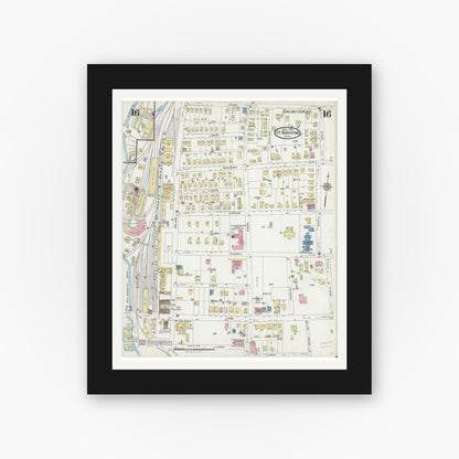 Old map wall art mockup — black gallery frame with white mat — Sanborn Fire Insurance Map from Saint Augustine, Saint John's County, Florida (1924), Sheet #0016