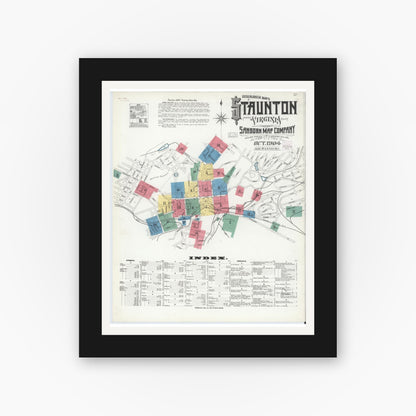 Old map wall art mockup — black gallery frame with white mat — Sanborn Fire Insurance Map from Staunton, Independent Cities, Virginia (1904) - Complete Map Set