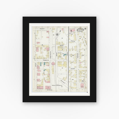 Old map wall art mockup — black gallery frame with white mat — Sanborn Fire Insurance Map from Johnstown, Cambria County, Pennsylvania (1891), Sheet #0009