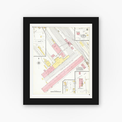 Old map wall art mockup — black gallery frame with white mat — Sanborn Fire Insurance Map from Oelwein, Fayette County, Iowa (1906), Sheet #0005