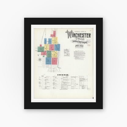 Old map wall art mockup — black gallery frame with white mat — Sanborn Fire Insurance Map from Winchester, Independent Cities, Virginia (1903) - Complete Map Set
