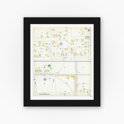 Old map wall art mockup — black gallery frame with white mat — Sanborn Fire Insurance Map from Palatka, Putnam County, Florida (1903), Sheet #0013