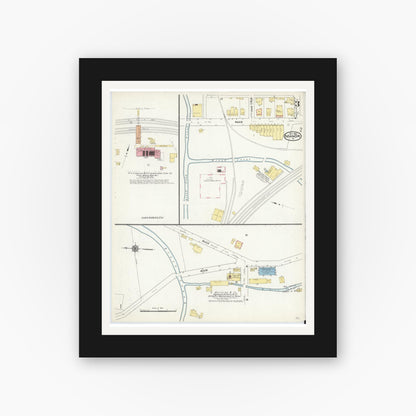 Old map wall art mockup — black gallery frame with white mat — Sanborn Fire Insurance Map from Manor, Westmoreland County, Pennsylvania (1909), Sheet #0003