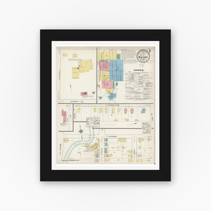 Old map wall art mockup — black gallery frame with white mat — Sanborn Fire Insurance Map from Newtown, Bucks County, Pennsylvania (1915) - Complete Map Set