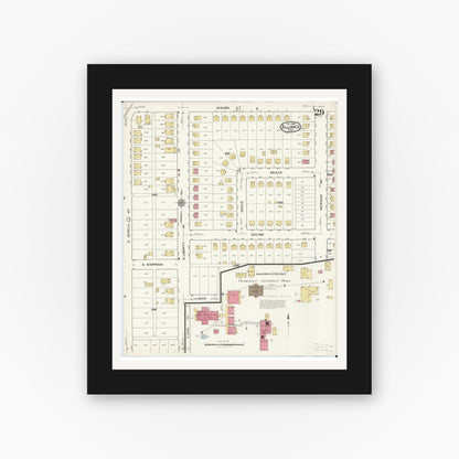 Old map wall art mockup — black gallery frame with white mat — Sanborn Fire Insurance Map from Alliance, Stark County, Ohio (1921), Sheet #0029