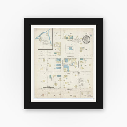 Old map wall art mockup — black gallery frame with white mat — Sanborn Fire Insurance Map from San Saba, San Saba County, Texas (1885), Sheet #0001