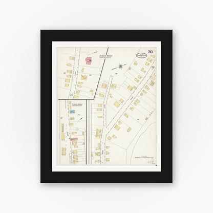 Old map wall art mockup — black gallery frame with white mat — Sanborn Fire Insurance Map from Plymouth, Luzerne County, Pennsylvania (1912), Sheet #0020