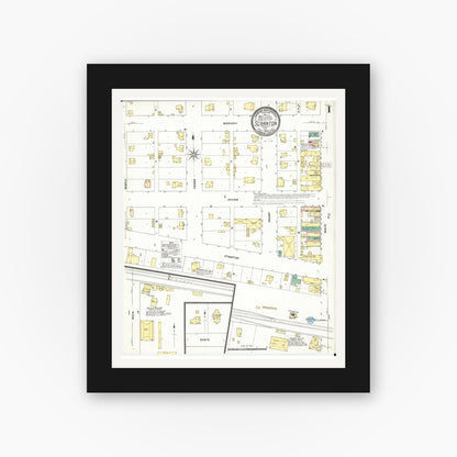 Old map wall art mockup — black gallery frame with white mat — Sanborn Fire Insurance Map from Scranton, Greene County, Iowa (1909), Sheet #0001