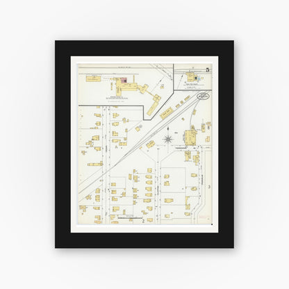 Old map wall art mockup — black gallery frame with white mat — Sanborn Fire Insurance Map from Akron, Erie County, New York (1905), Sheet #0005