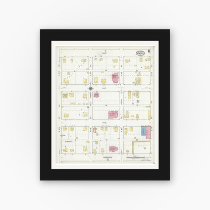 Old map wall art mockup — black gallery frame with white mat — Sanborn Fire Insurance Map from Memphis, Hall County, Texas (1920), Sheet #0006