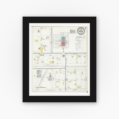 Old map wall art mockup — black gallery frame with white mat — Sanborn Fire Insurance Map from Continental, Putnam County, Ohio (1901) - Complete Map Set