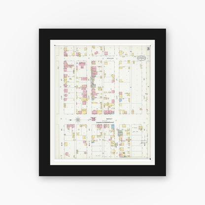 Old map wall art mockup — black gallery frame with white mat — Sanborn Fire Insurance Map from Hermann, Gasconade County, Missouri (1898), Sheet #0003