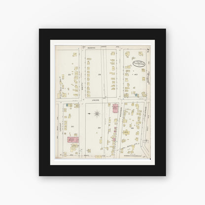 Old map wall art mockup — black gallery frame with white mat — Sanborn Fire Insurance Map from Flushing, Queens County, New York (1886), Sheet #0007