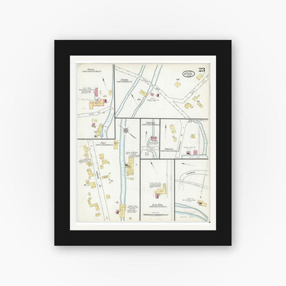 Old map wall art mockup — black gallery frame with white mat — Sanborn Fire Insurance Map from Athol, Worcester County, Massachusetts (1917), Sheet #0023