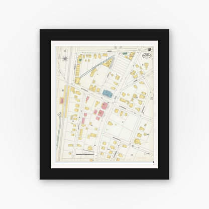 Old map wall art mockup — black gallery frame with white mat — Sanborn Fire Insurance Map from Melrose, Middlesex County, Massachusetts (1903), Sheet #0019