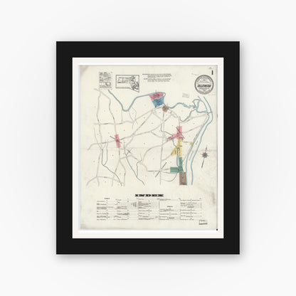 Old map wall art mockup — black gallery frame with white mat — Sanborn Fire Insurance Map from Agawam, Hampden County, Massachusetts (1920) - Complete Map Set