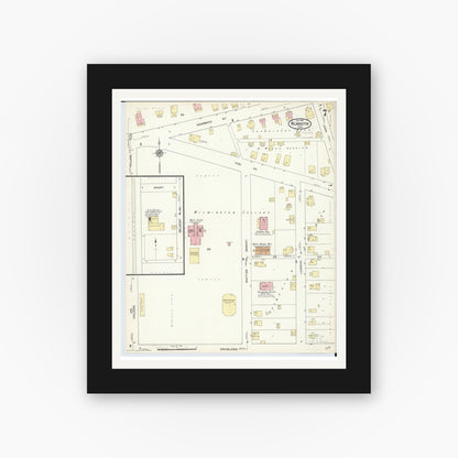 Old map wall art mockup — black gallery frame with white mat — Sanborn Fire Insurance Map from Wilmington, Clinton County, Ohio (1914), Sheet #0007
