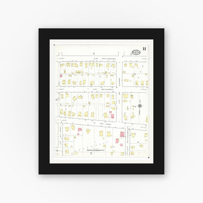 Old map wall art mockup — black gallery frame with white mat — Sanborn Fire Insurance Map from Newton, Jasper County, Iowa (1918), Sheet #0011