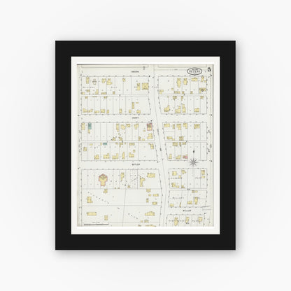 Old map wall art mockup — black gallery frame with white mat — Sanborn Fire Insurance Map from De Pere, Brown County, Wisconsin (1895), Sheet #0005