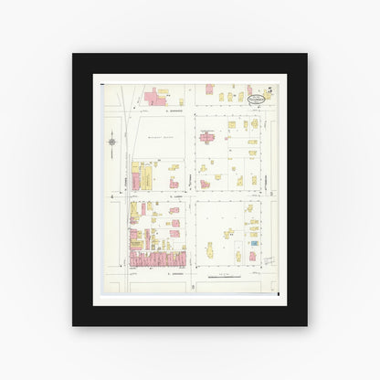 Old map wall art mockup — black gallery frame with white mat — Sanborn Fire Insurance Map from Tecumseh, Lenawee County, Michigan (1912), Sheet #0005