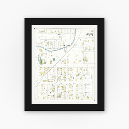 Old map wall art mockup — black gallery frame with white mat — Sanborn Fire Insurance Map from What Cheer, Keokuk County, Iowa (1906), Sheet #0004