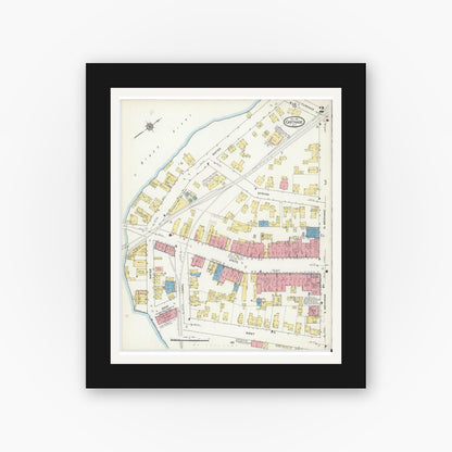 Old map wall art mockup — black gallery frame with white mat — Sanborn Fire Insurance Map from Carthage, Jefferson County, New York (1915) - Complete Map Set