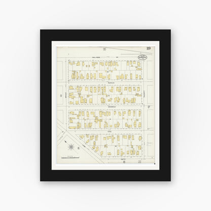 Old map wall art mockup — black gallery frame with white mat — Sanborn Fire Insurance Map from Dunkirk, Chautauqua County, New York (1898), Sheet #0019