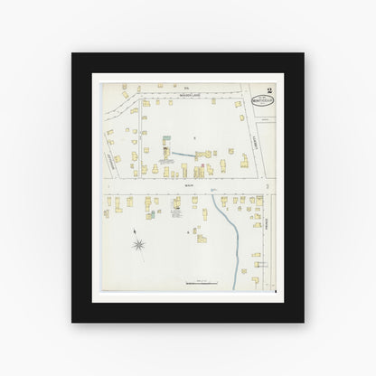 Old map wall art mockup — black gallery frame with white mat — Sanborn Fire Insurance Map from Monticello, Sullivan County, New York (1892), Sheet #0002
