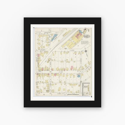 Old map wall art mockup — black gallery frame with white mat — Sanborn Fire Insurance Map from Barnesville, Belmont County, Ohio (1915), Sheet #0007