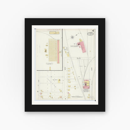 Old map wall art mockup — black gallery frame with white mat — Sanborn Fire Insurance Map from Tiffin, Seneca County, Ohio (1896), Sheet #0004