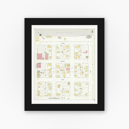 Old map wall art mockup — black gallery frame with white mat — Sanborn Fire Insurance Map from Hearne, Robertson County, Texas (1911), Sheet #0002