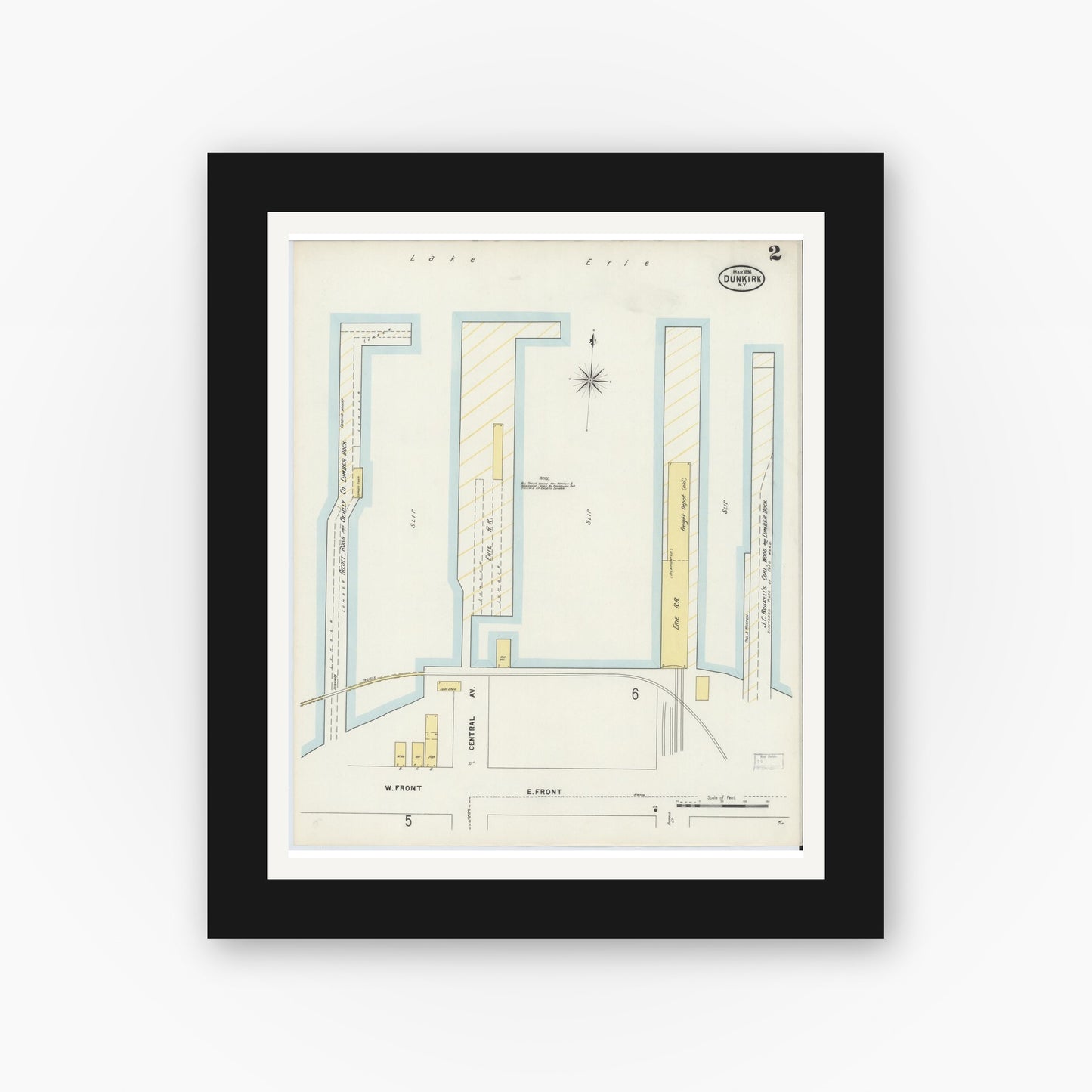 Old map wall art mockup — black gallery frame with white mat — Sanborn Fire Insurance Map from Dunkirk, Chautauqua County, New York (1898) - Complete Map Set