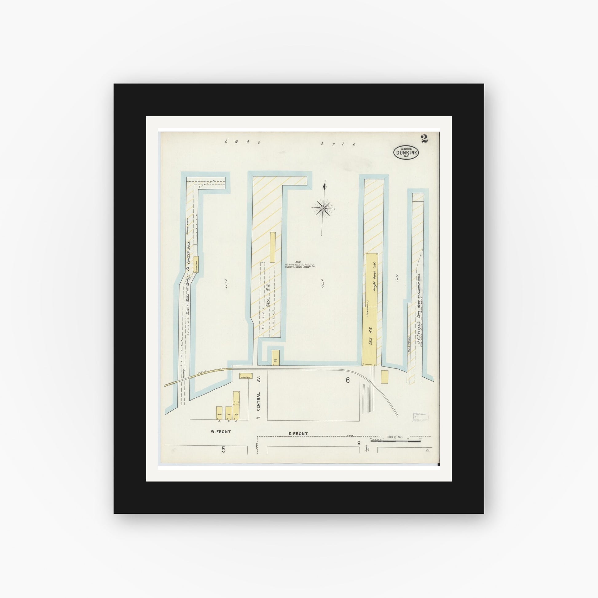 Old map wall art mockup — black gallery frame with white mat — Sanborn Fire Insurance Map from Dunkirk, Chautauqua County, New York (1898) - Complete Map Set