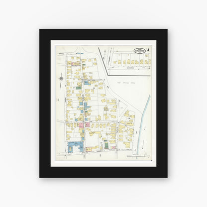 Old map wall art mockup — black gallery frame with white mat — Sanborn Fire Insurance Map from Saint Augustine, Saint John's County, Florida (1910), Sheet #0004