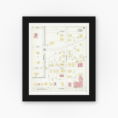 Old map wall art mockup — black gallery frame with white mat — Sanborn Fire Insurance Map from Tyler, Smith County, Texas (1902), Sheet #0006