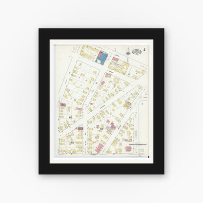 Old map wall art mockup — black gallery frame with white mat — Sanborn Fire Insurance Map from Ann Arbor, Washtenaw County, Michigan (1916), Sheet #0004